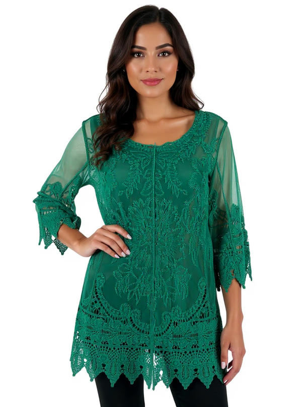Ultra Pink Green Lace Pre-Owned Ladies Top - Size Medium