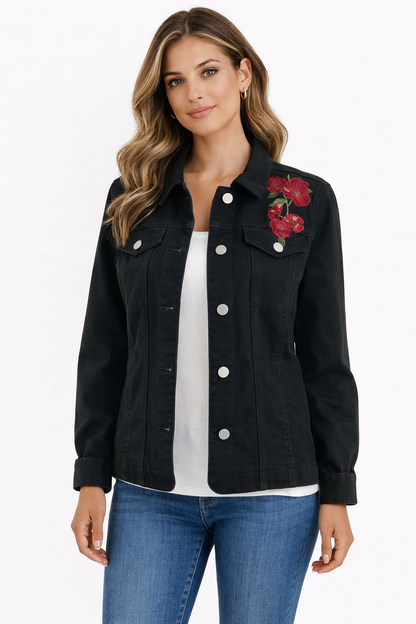 Charter Club Black/Maroon Floral Pre-Owned Ladies Jacket - Size Small
