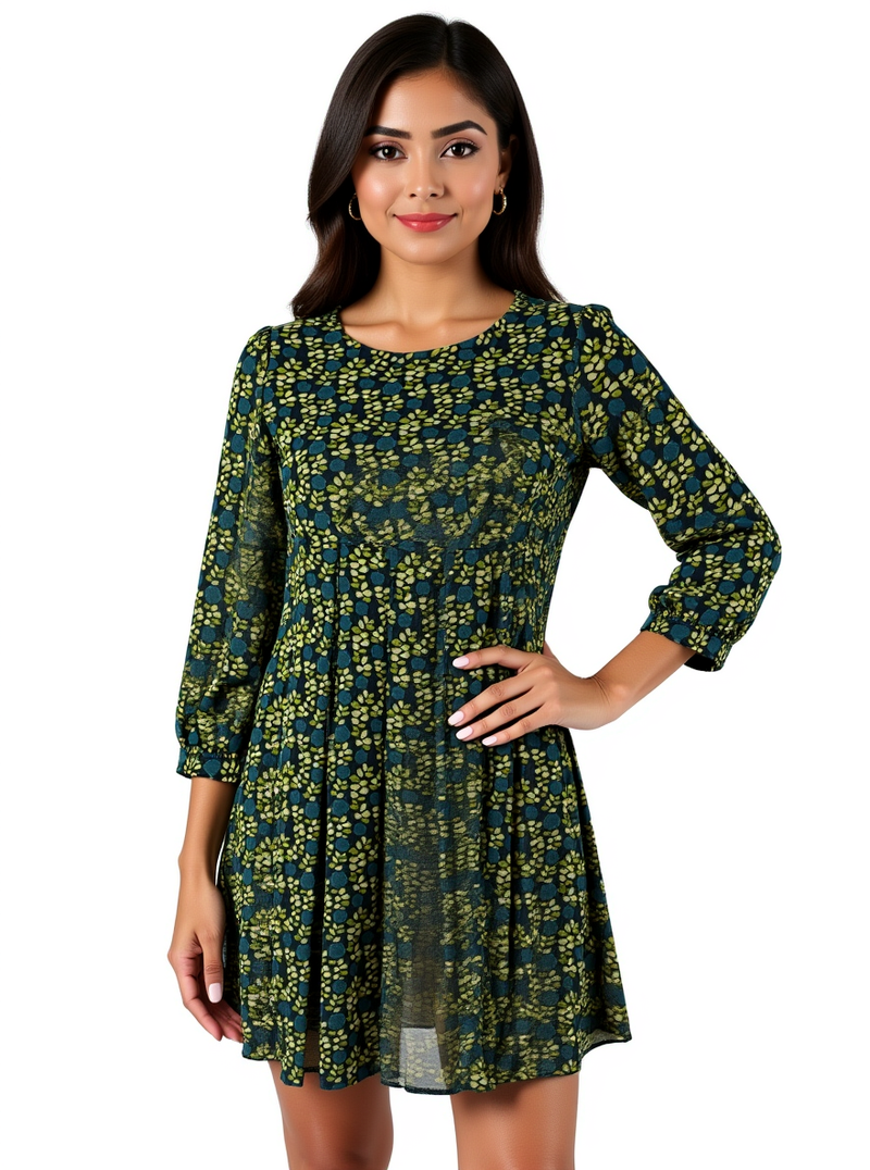 Fossil Navy/Green Floral Pre-Owned Ladies Dress - Size Small