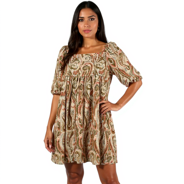Hayden Tan/Peach Paisley Pre-Owned Ladies Dress - Size Small