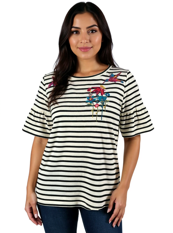 Loft Cream/Navy Striped Pre-Owned Ladies Top - Size Small
