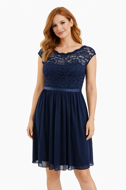 Davids Bridal Navy Lace Pre-Owned Ladies Dress-  Size 4