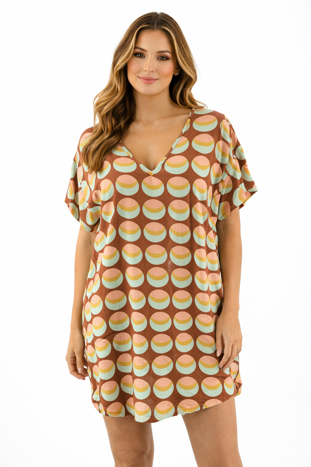 Becasa Rust/Multi Circles Print Pre-Owned Ladies Dress - Size XS - Margaret’s Fine Consignment