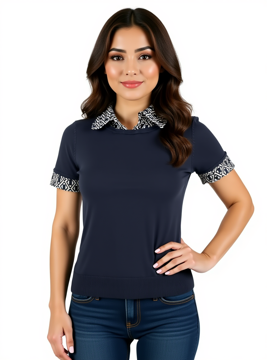 Ann Taylor Navy/White Print Pre-Owned Ladies New with Tags Top - Size XS Petite - Margaret’s Fine Consignment