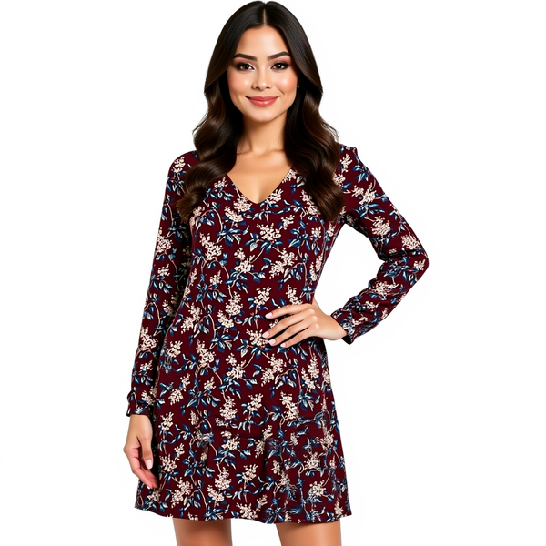 Madewell Maroon/Blue/Cream Floral Pre-Owned Ladies Dress - Size Small