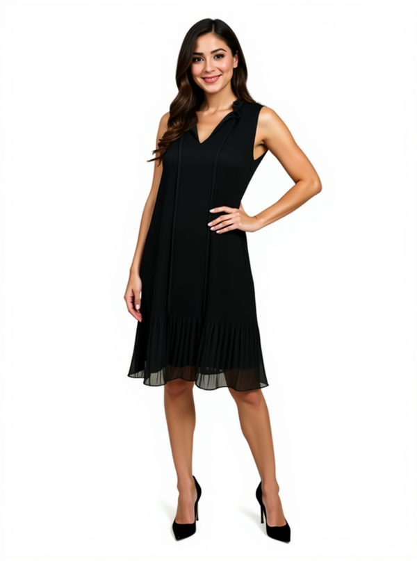 Naked Zebra Black Pleated Pre-Owned Ladies Dress - Size Small