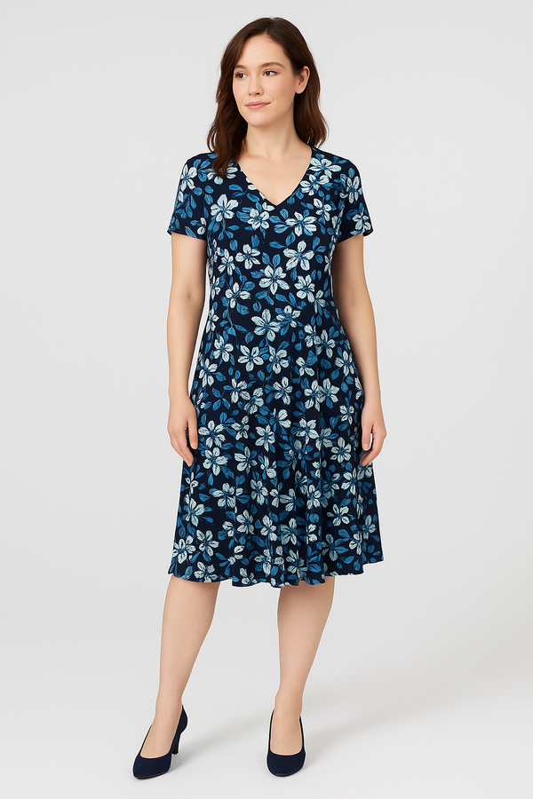 Coldwater Creek Black/Blue Floral Dress - Size 10 Petite