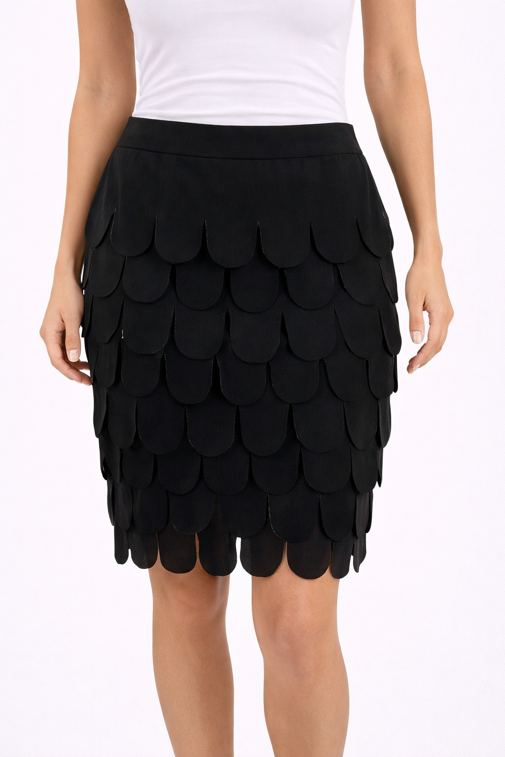 JS Collections Black Scalloped Pre-Owned Ladies Skirt - Size 10 - Margaret’s Fine Consignment