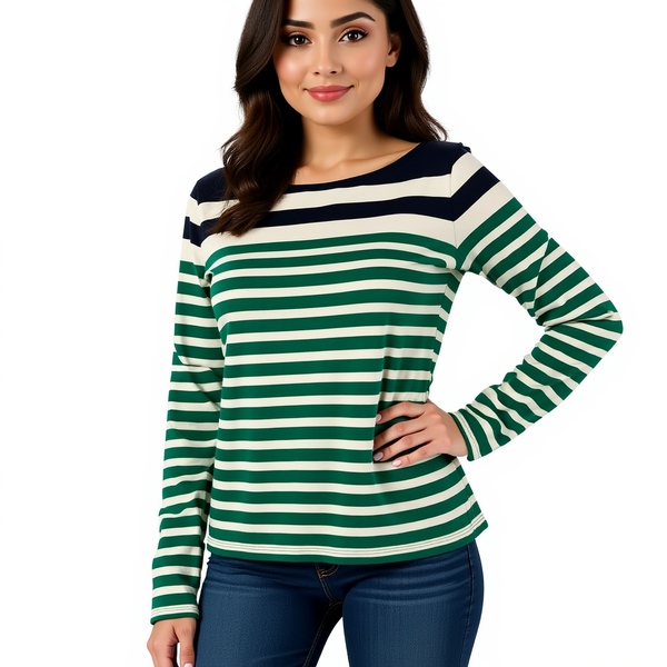 Talbots Navy/White/Green Stripe Pre-Owned Ladies Top - Size Small