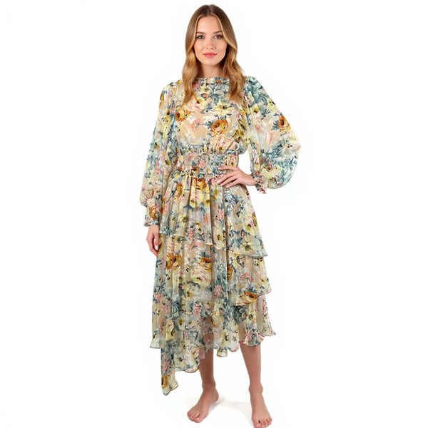 Elliatt Yellow/Blue Floral Pre-Owned Ladies Dress - Size Small