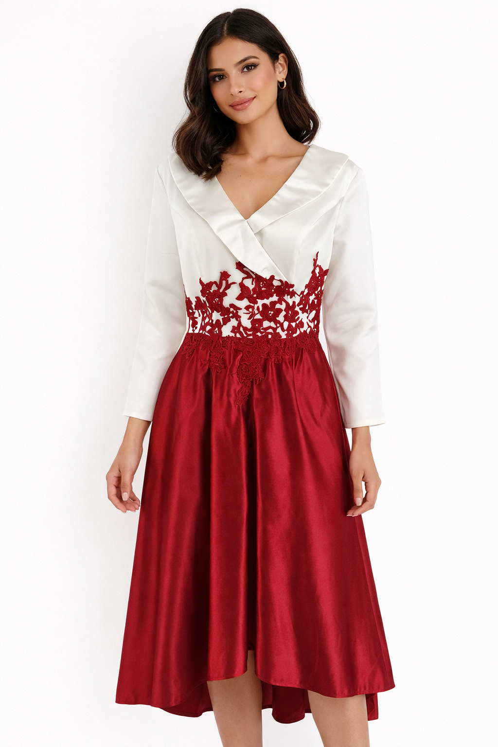 No Brand White/Red Embroidered Pre-Owned Ladies Dress - Size 12