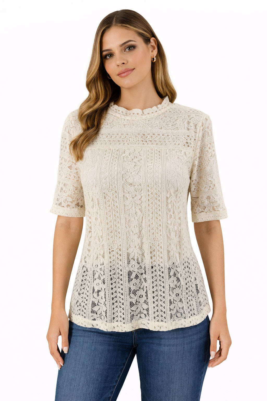 Loft Cream Lace Pre-Owned Ladies Top -  Size Small