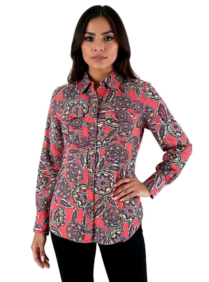 Charter Club Coral/Multi Print Pre-Owned Ladies Top - Size 4