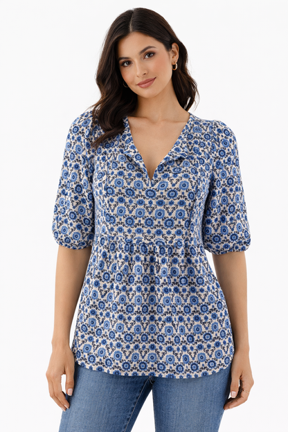 Loft Blue/White Floral Pre-Owned Ladies Top - Size XS