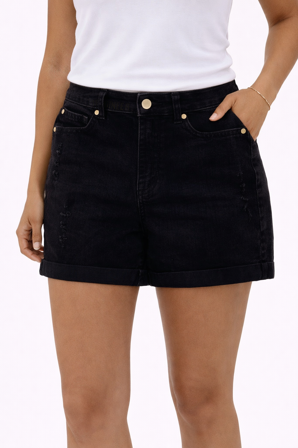 Jennifer Lopez Black Denim Pre-Owned Ladies Shorts - Size 10 - Margaret’s Fine Consignment