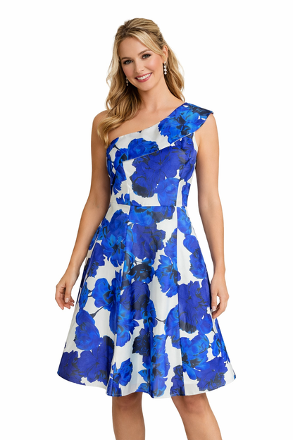 Adrianna Papell Blue/White Floral Pre-Owned Ladies Dress - Size 4