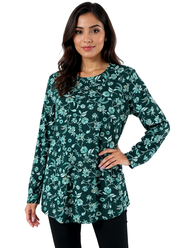 Pure Jill Teal Floral Pre-Owned Ladies Top - Size Medium