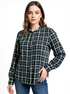 Calvin Klein black and white plaid casual top for women in size large, featuring a relaxed fit and stylish design.