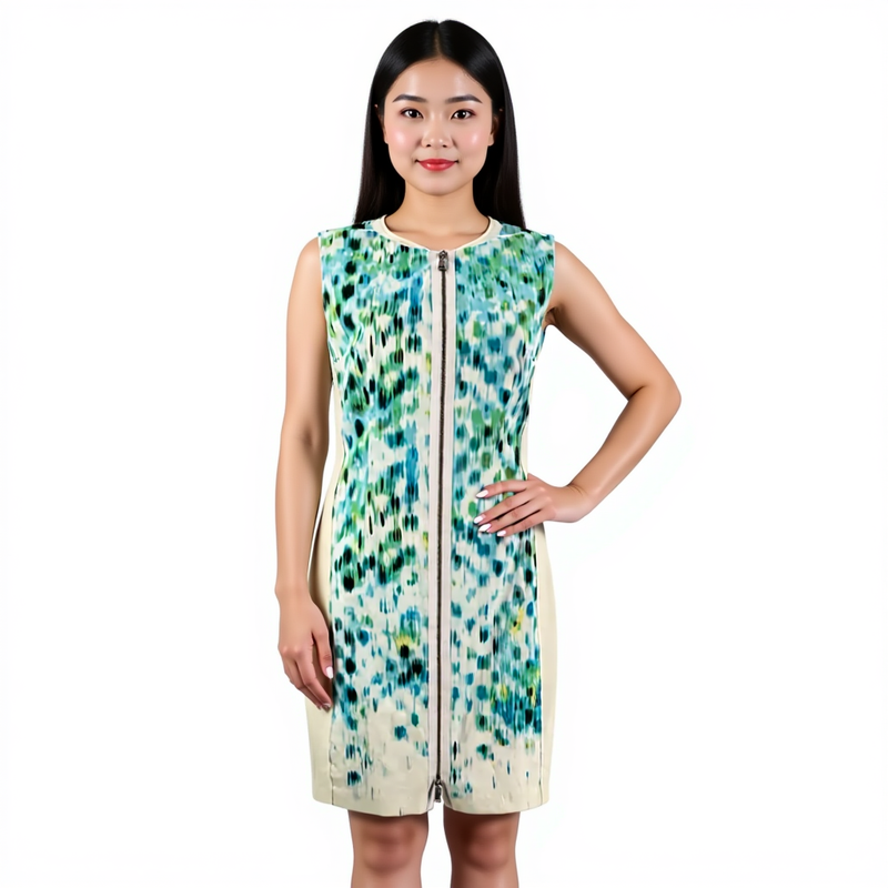 Ellle Tahari Aqua/White Print Pre-Owned Ladies Dress - Size 8