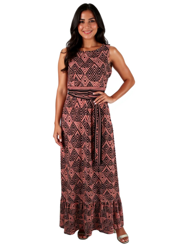 Taylor Coral/Navy Print Pre-Owned Ladies Dress - Size 8