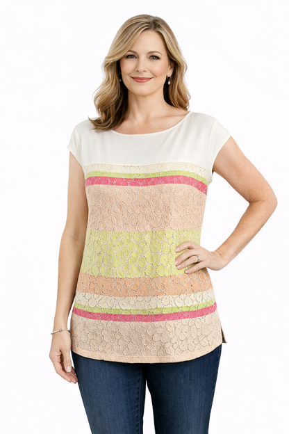 Ann Taylor Cream/Pink/Yellow Floral Pre-Owned Ladies Top - Size Medium - Margaret’s Fine Consignment