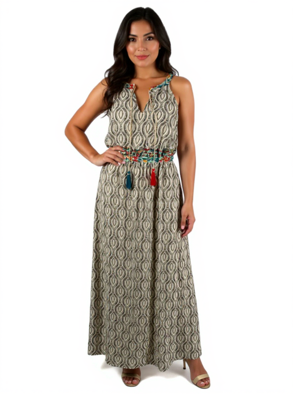 THML Tan/black Print Pre-Owned Ladies Dress - Size Small