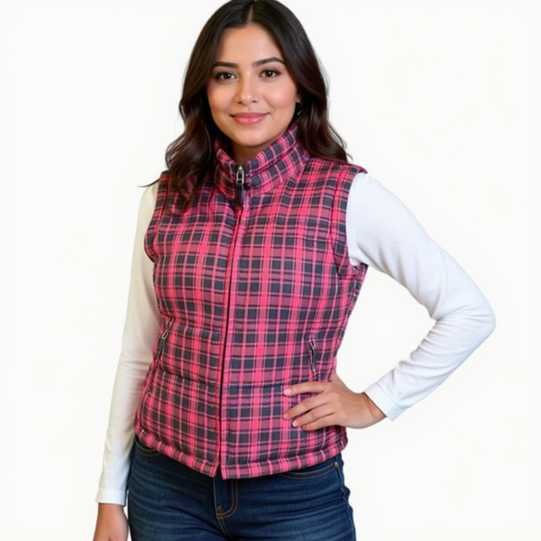 Charter Club Red/Black Plaid Pre-Owned Ladies Vest - Size Medium