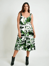 Gianni Bini Dress Size 8 from Margaret’s Fine Consignments, featuring a white and green leaf print, scoop neck, and sleeveless maxi design.