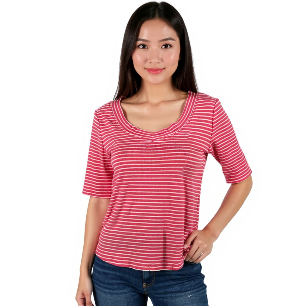 Talbots Pink/White Stripe Pre-Owned Ladies Top - Size Medium