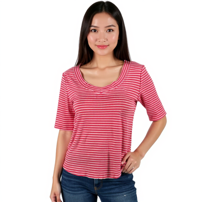 Talbots Pink/White Stripe Pre-Owned Ladies Top - Size Medium