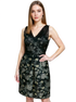 Kay Unger New York black metallic floral brocade cocktail dress in size 8, featuring a sleeveless V-neck design and elegant sheath silhouette.