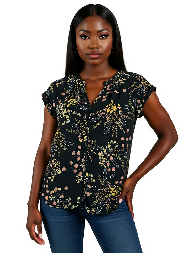 Philosophy Black/Multi Floral Pre-Owned Ladies Top - Size Small
