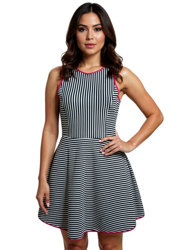 Monteau White/Navy/Pink Stripe Pre-Owned Ladies Dress - Size Medium