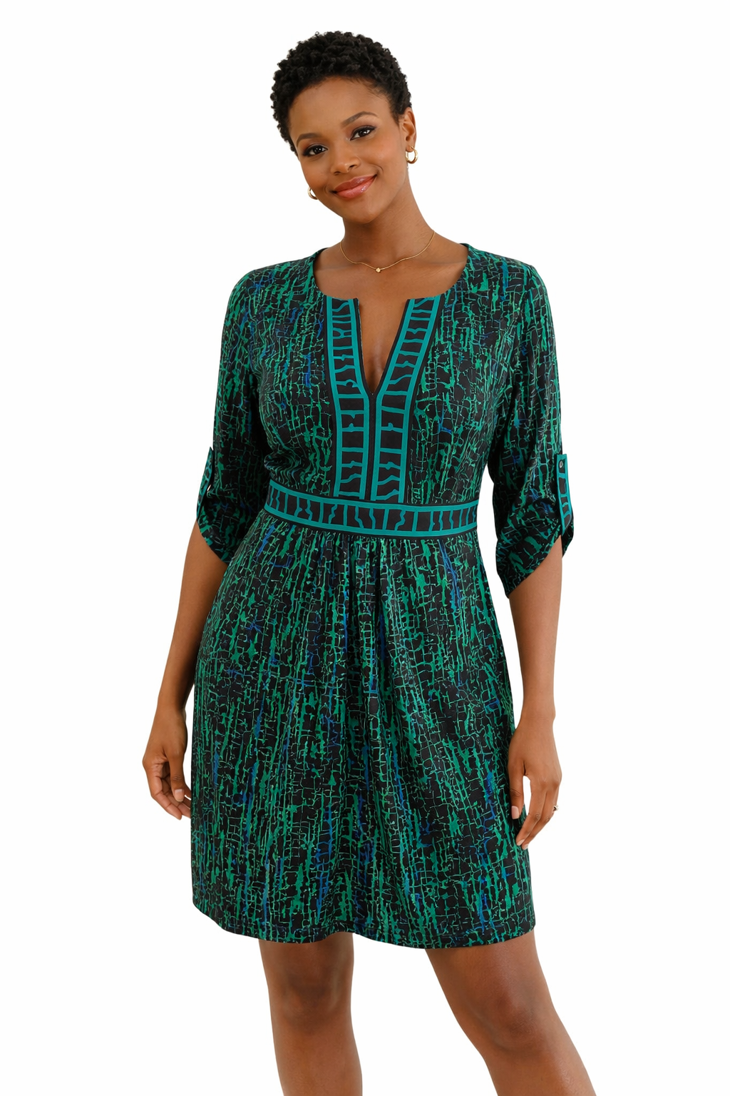 BCBG Black/Green Print Pre-Owned Ladies Dress - Size Small