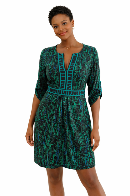 BCBG Black/Green Print Pre-Owned Ladies Dress - Size Small