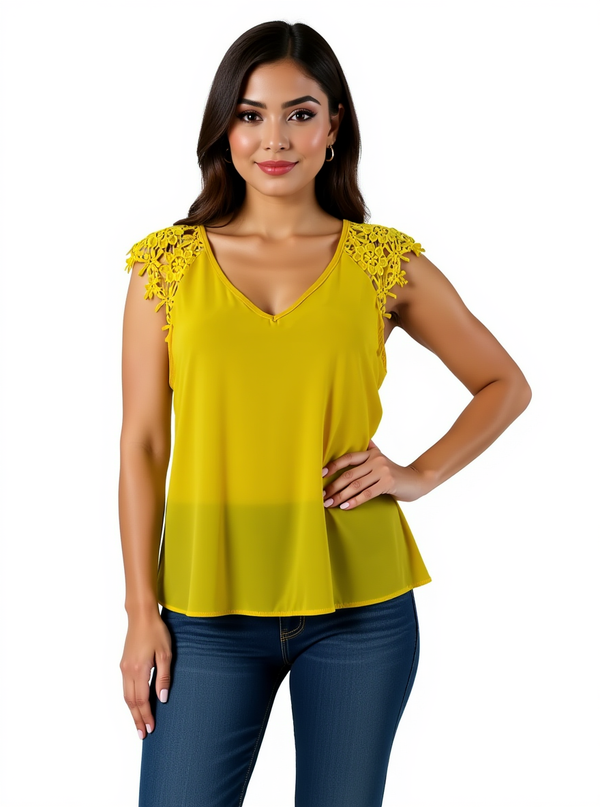 Jella C Yellow Solid Pre-Owned Ladies Top - Size Medium
