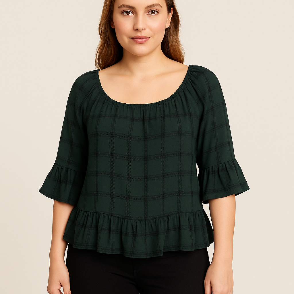 BB Dakota Green/Black Plaid Top - Size Small - Margaret’s Fine Consignment