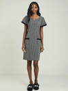 Talbots Dress Size 14 from Margaret’s Fine Consignments, modeled knee-length navy and white houndstooth casual dress with short sleeves.