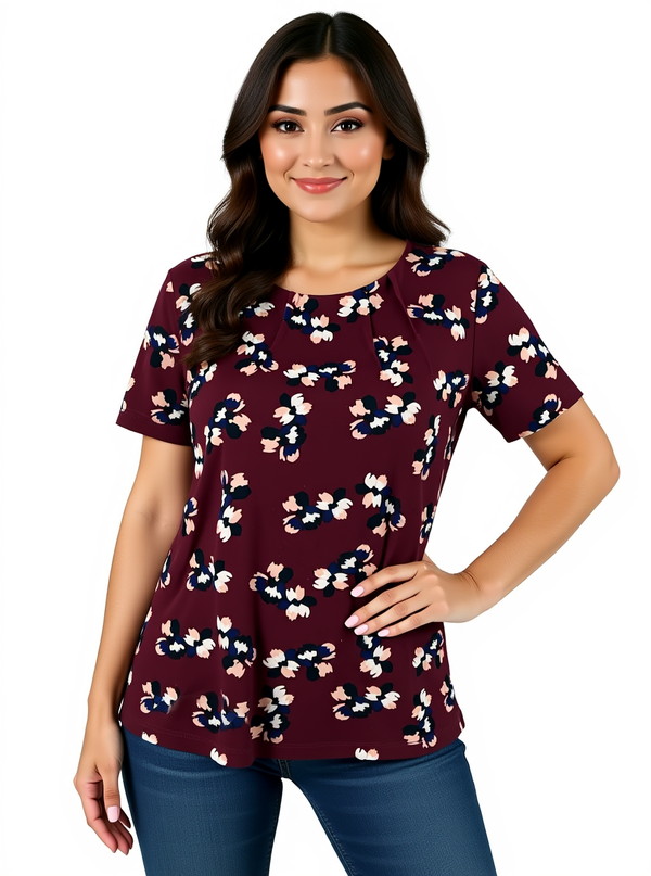 Banana Republic Maroon/Pink Floral Pre-Owned Ladies Top - Size Small