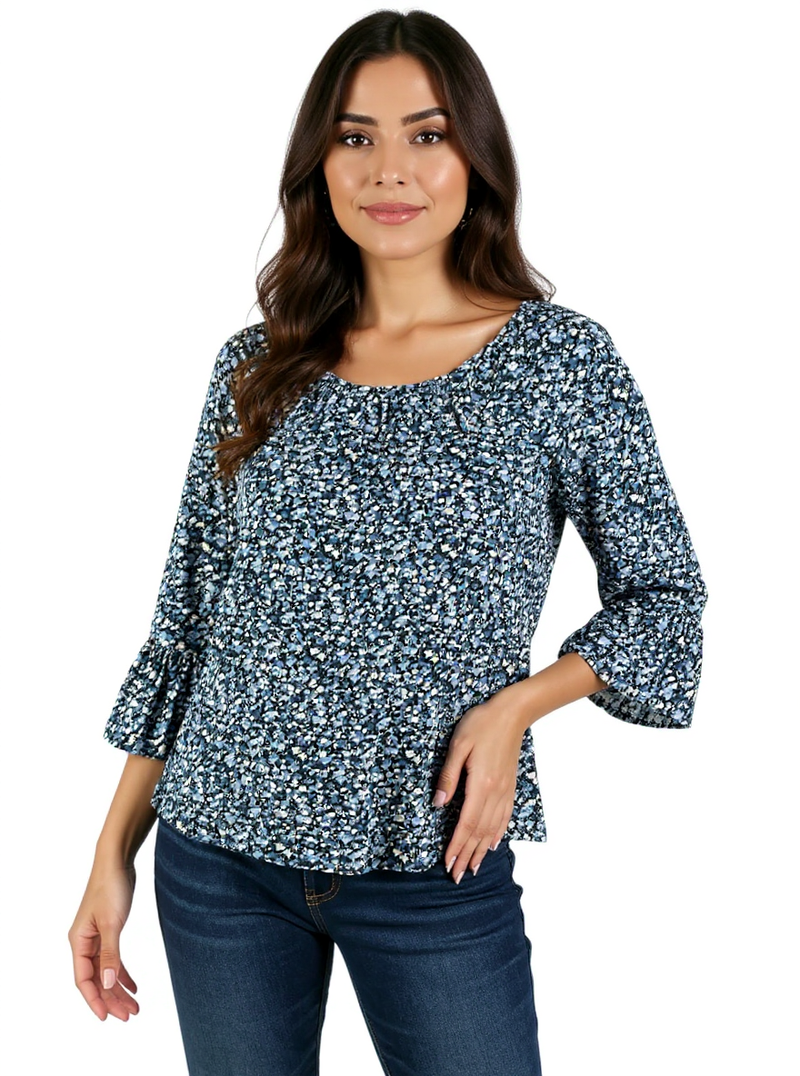 Michael Kors Navy/Multi Floral Pre-Owned Ladies Top - Size Small