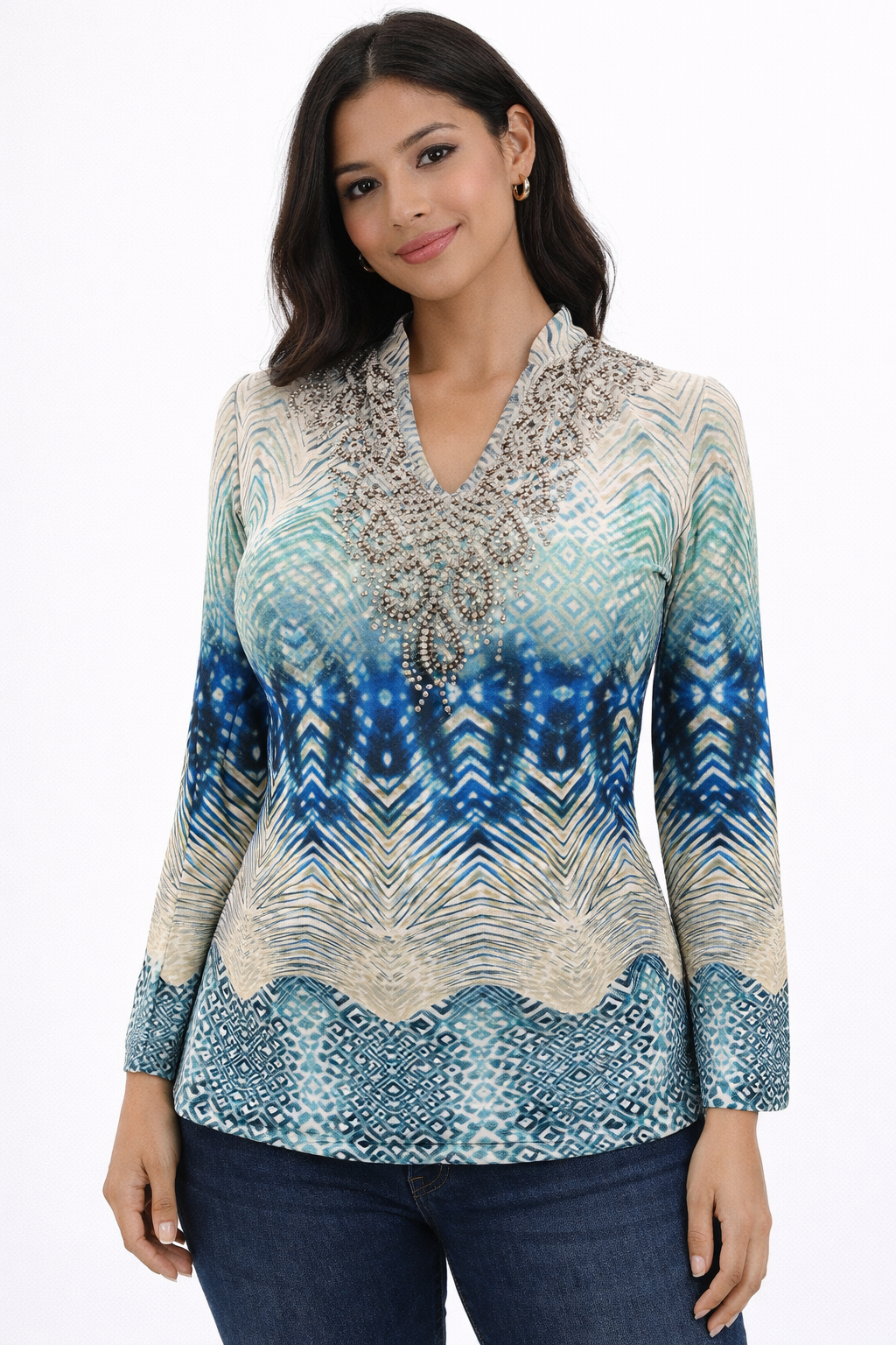 Cristina Gray/Blue Pre-Owned Ladies Top - Size Medium - Margaret’s Fine Consignment