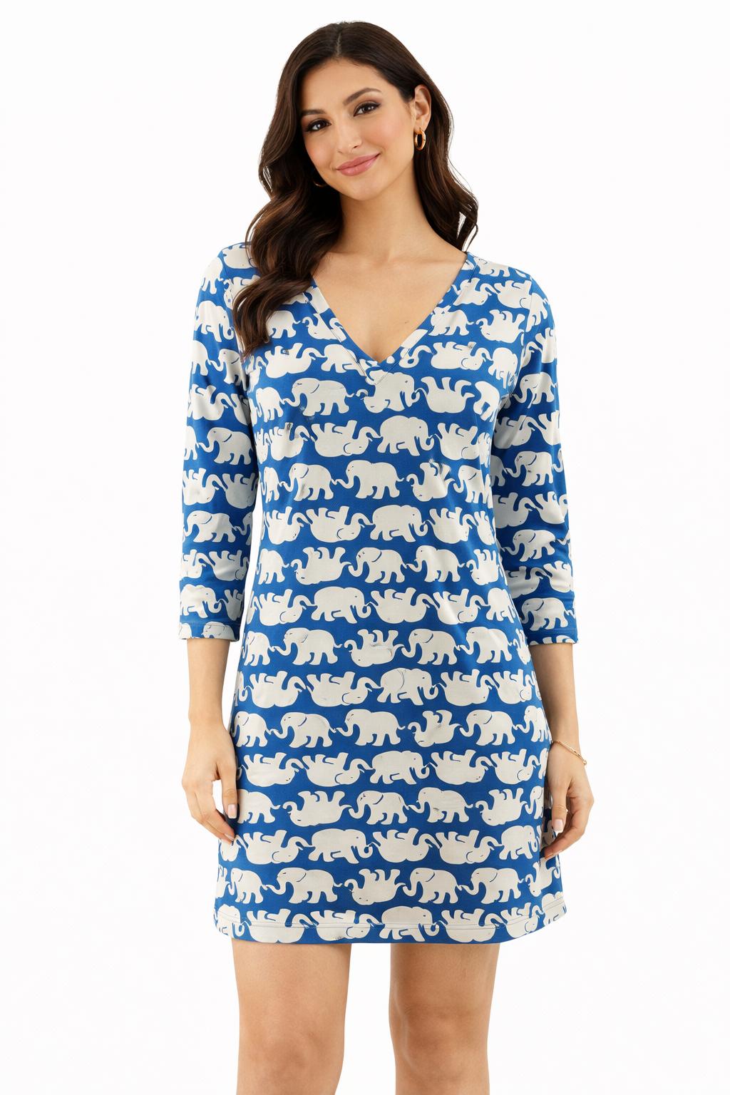 Lilly Pulitzer White/Blue Elephants Pre-Owned Ladies Dress - Size XS