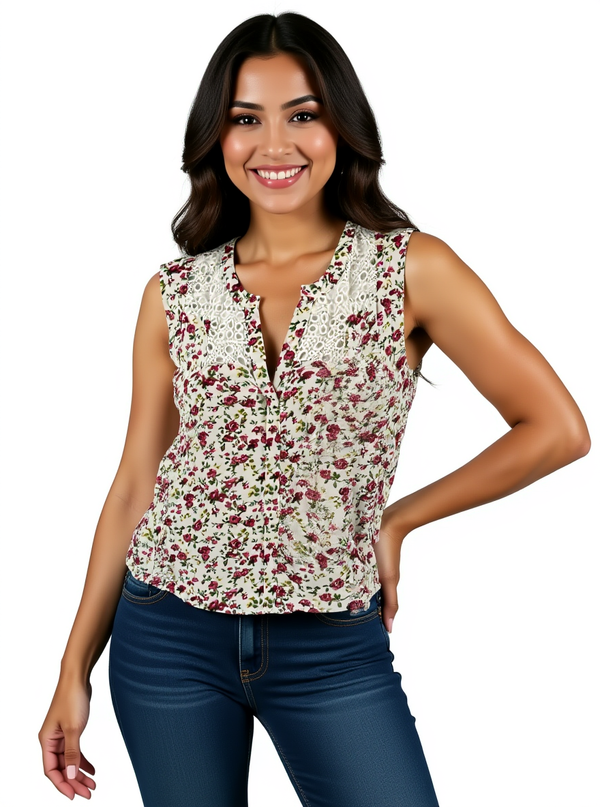 Daniel Rainn Cream/Multi Floral Pre-Owned Ladies Top - Size Medium
