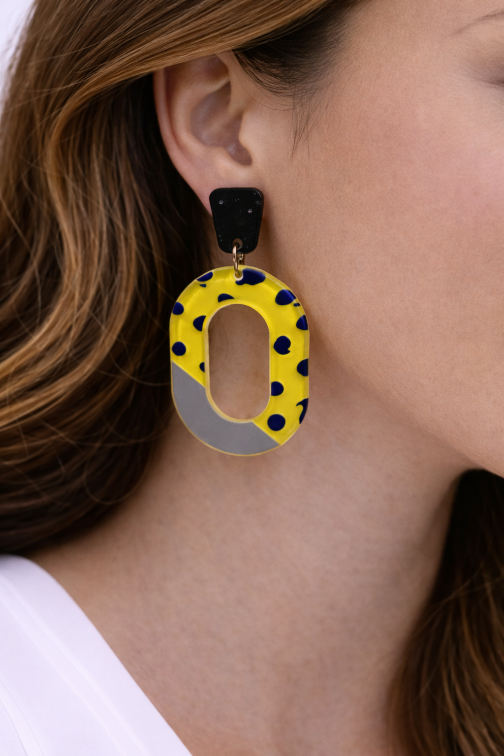 Yellow Oval Drop Earrings