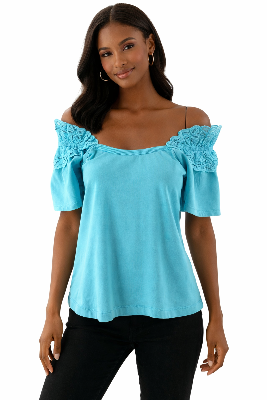 Pilcro - Turqoise Lace Pre-Owned Ladies Casual Top - Size XS