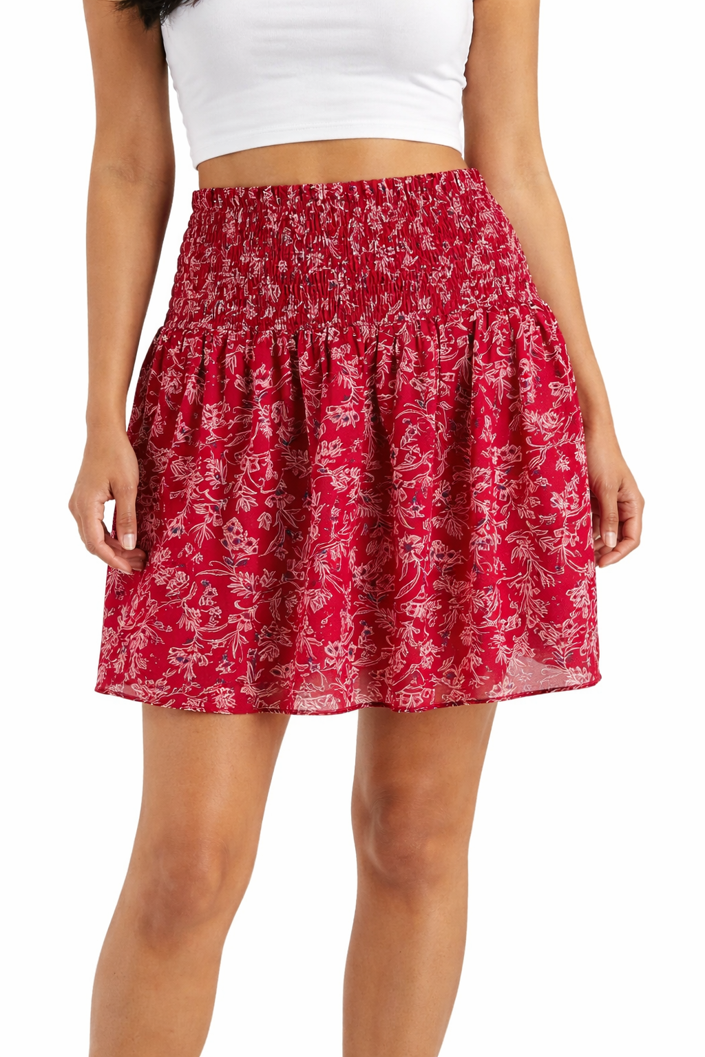 J Jill - Red/Navy Floral Pre-Owned Ladies Skirt- Size Medium