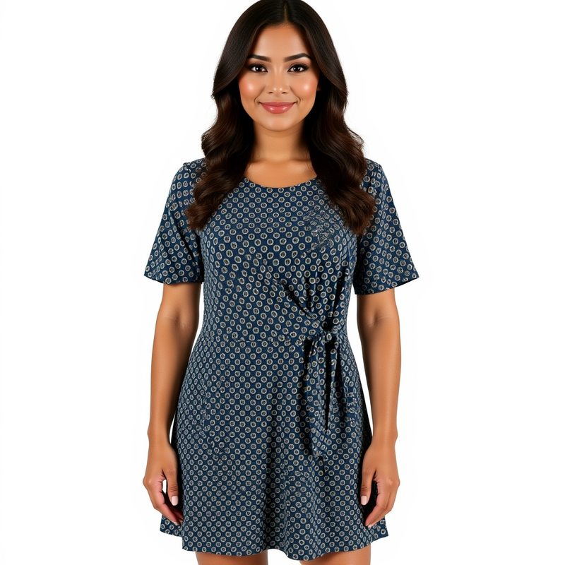 Ann Taylor Blue/Black/White Print Ladies Pre-Owned Dress - Size Medium Petite