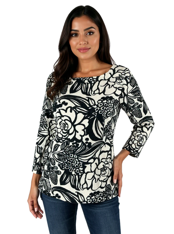 Talbots White/Black Floral Pre-Owned Ladies Top - Size Medium