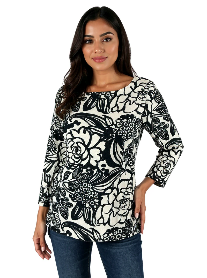 Talbots White/Black Floral Pre-Owned Ladies Top - Size Medium