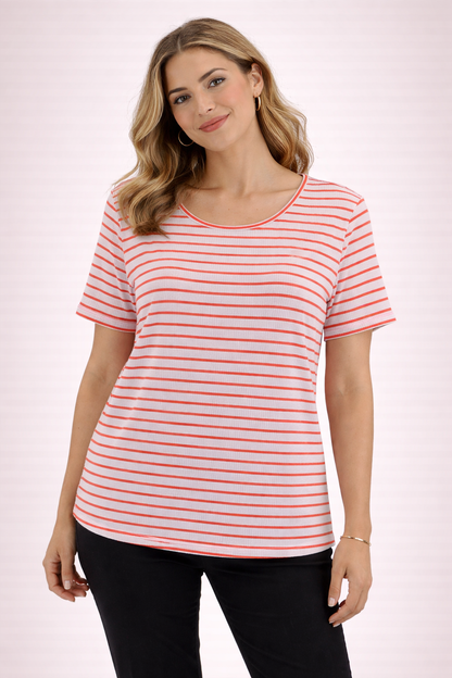 Ann Taylor Pink/Orange Stripe Pre-Owned Ladies Top - Size Large - Margaret’s Fine Consignment